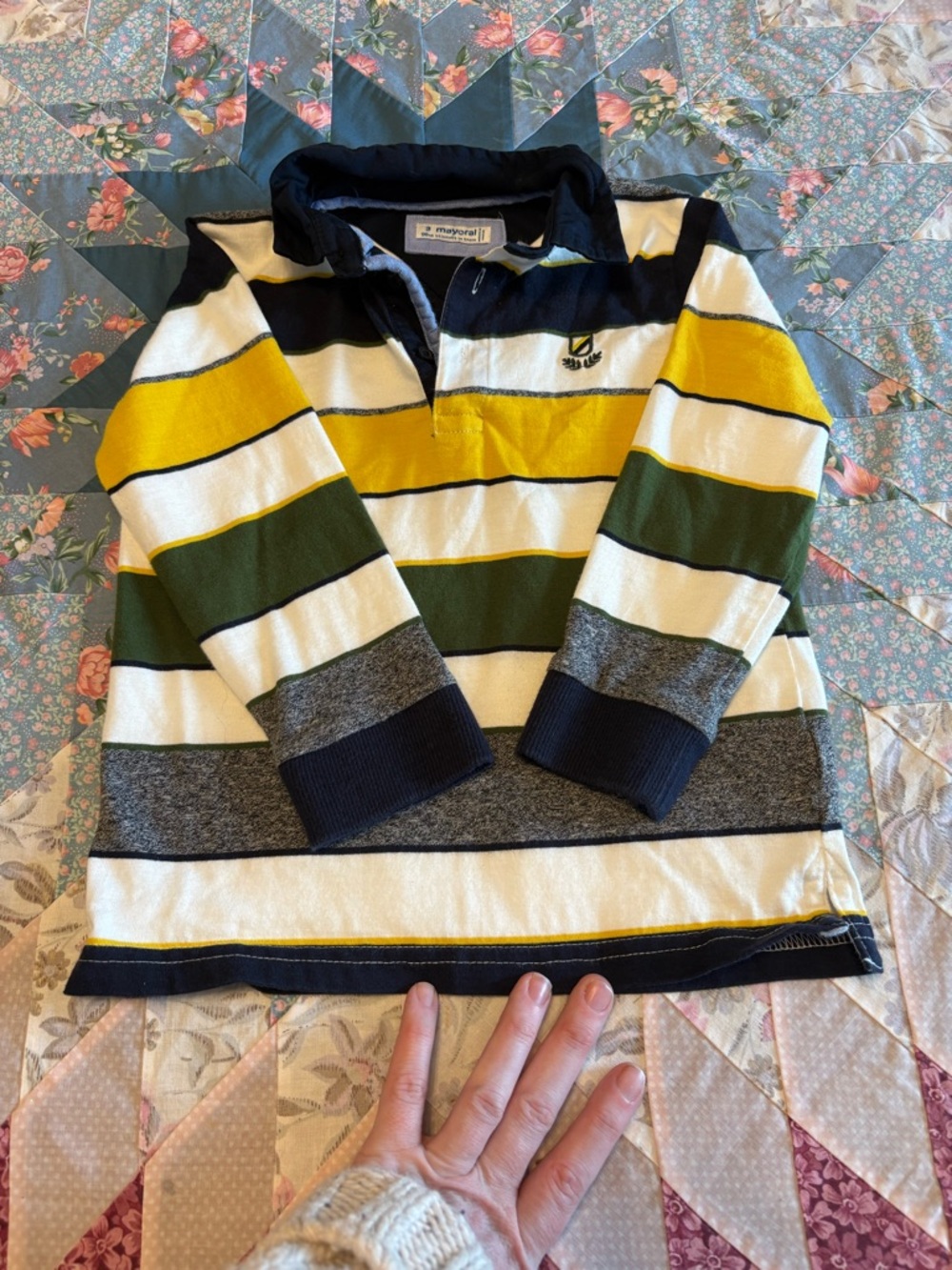 Mayoral Striped Rugby Shirt – Yellow, Green & Navy